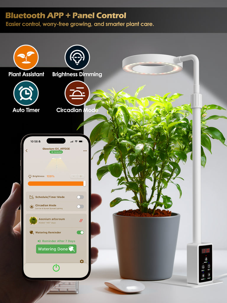 GLOWRIUM® G4 8W Smart LED Grow Light - Full Spectrum Indoor Plant Lamp with App Control, Adjustable Height, Dual Timer, Plant Care Assistant - (ONLY WHITE)
