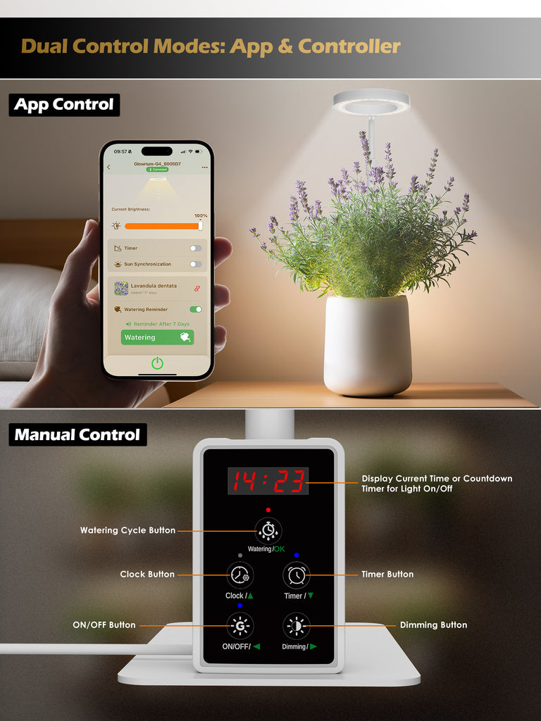 GLOWRIUM® G4 8W Smart LED Grow Light - Full Spectrum Indoor Plant Lamp with App Control, Adjustable Height, Dual Timer, Plant Care Assistant - (ONLY WHITE)